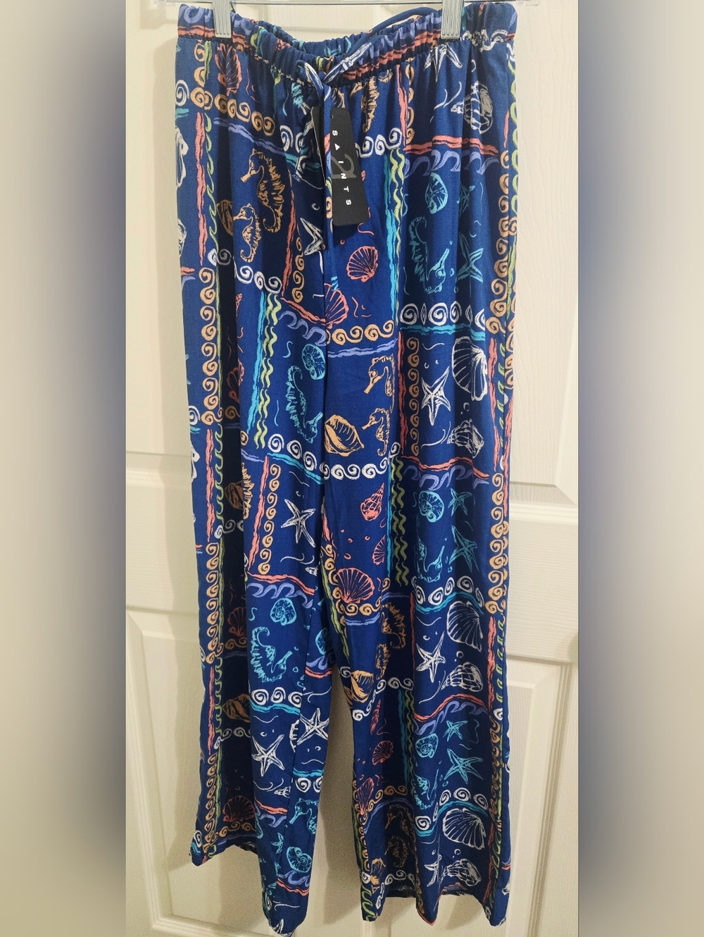 Polyester wide-leg palazzo pants, 21 Saints, blue paisley print